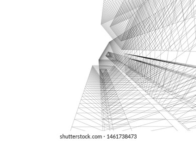 abstract buildings, architectural drawing 3d