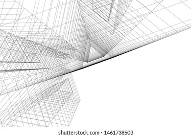 abstract buildings, architectural drawing 3d