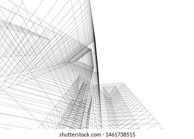 abstract buildings, architectural drawing 3d