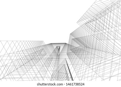 abstract buildings, architectural drawing 3d