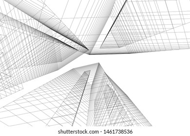 abstract buildings, architectural drawing 3d