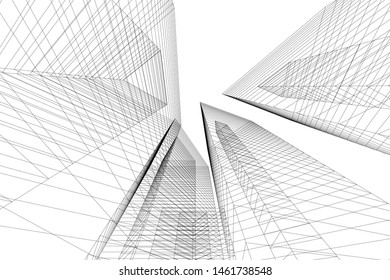 abstract buildings, architectural drawing 3d