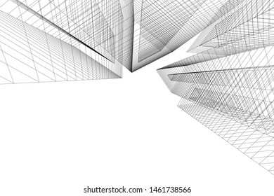 abstract buildings, architectural drawing 3d