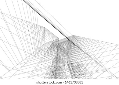abstract buildings, architectural drawing 3d