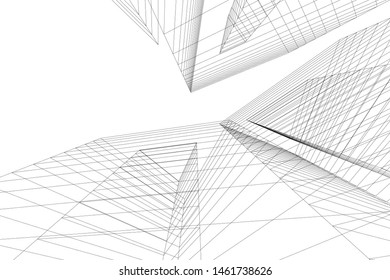 abstract buildings, architectural drawing 3d