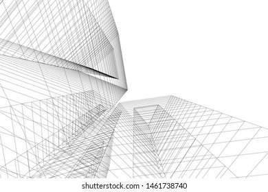 abstract buildings, architectural drawing 3d