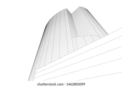 abstract buildings, architectural drawing 3d