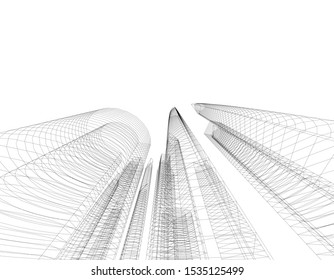 abstract buildings, architectural drawing 3d