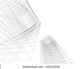 abstract buildings, architectural drawing 3d