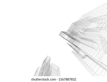 abstract buildings, architectural drawing 3d