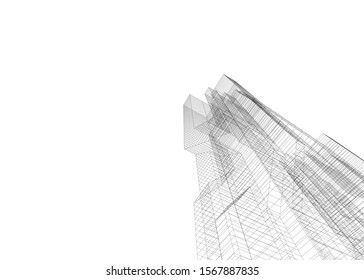 abstract buildings, architectural drawing 3d