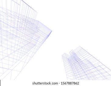 abstract buildings, architectural drawing 3d