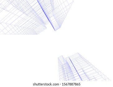 abstract buildings, architectural drawing 3d