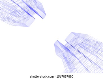 abstract buildings, architectural drawing 3d