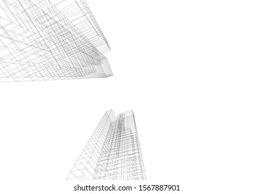 abstract buildings, architectural drawing 3d