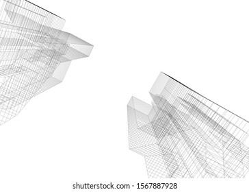 abstract buildings, architectural drawing 3d