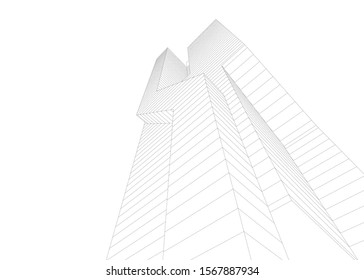 abstract buildings, architectural drawing 3d