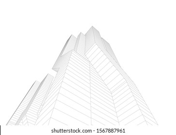 abstract buildings, architectural drawing 3d