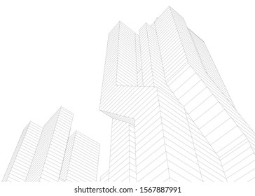 abstract buildings, architectural drawing 3d