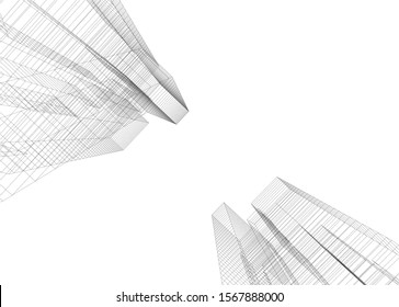 abstract buildings, architectural drawing 3d