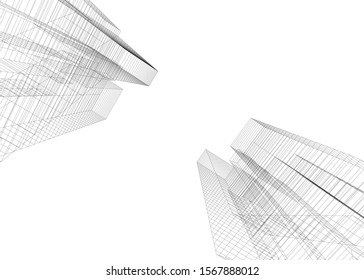 abstract buildings, architectural drawing 3d