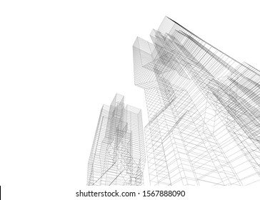 abstract buildings, architectural drawing 3d
