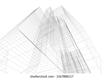 abstract buildings, architectural drawing 3d