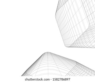 abstract buildings, architectural drawing 3d