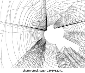 abstract buildings, architectural drawing 3d