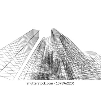 abstract buildings, architectural drawing 3d