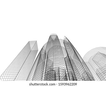 abstract buildings, architectural drawing 3d