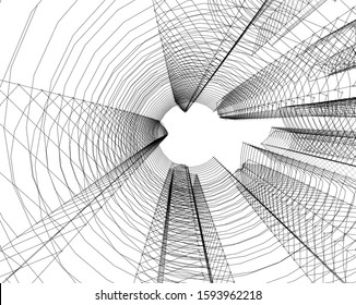 abstract buildings, architectural drawing 3d
