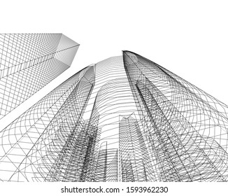 abstract buildings, architectural drawing 3d