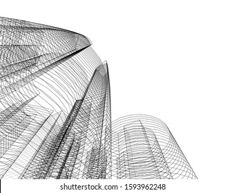 abstract buildings, architectural drawing 3d