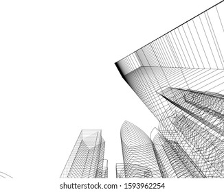 abstract buildings, architectural drawing 3d