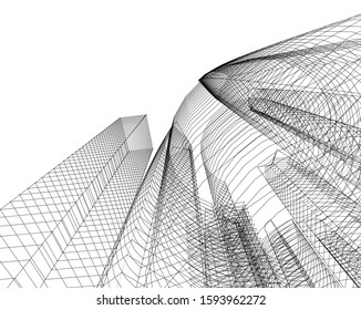 abstract buildings, architectural drawing 3d