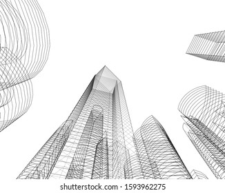 Abstract Buildings Architectural Drawing 3d Stock Vector (Royalty Free ...