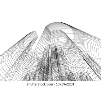 abstract buildings, architectural drawing 3d