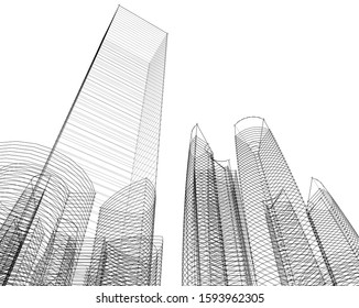 abstract buildings, architectural drawing 3d
