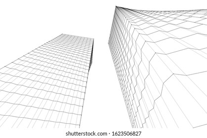 abstract buildings, architectural drawing 3d
