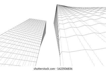 abstract buildings, architectural drawing 3d