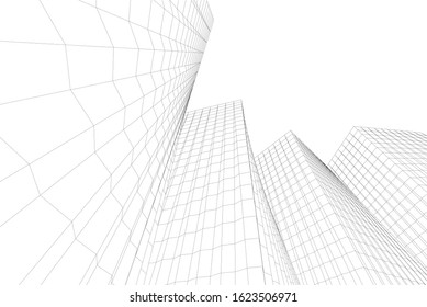 abstract buildings, architectural drawing 3d