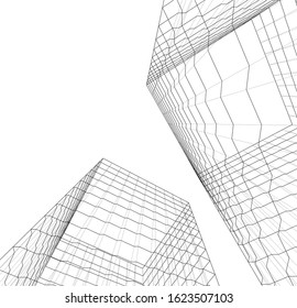 abstract buildings, architectural drawing 3d