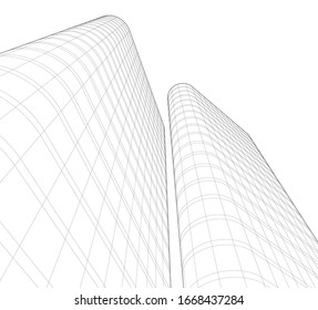 abstract buildings, architectural drawing 3d