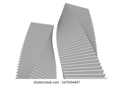 abstrakte Gebäude, architektonische Zeichnung 3d
