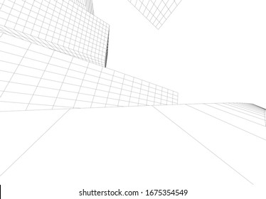 edificios abstractos, dibujo arquitectónico 3d