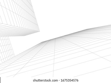 abstrakte Gebäude, architektonische Zeichnung 3d