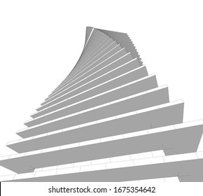 abstrakte Gebäude, architektonische Zeichnung 3d