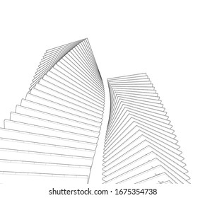 abstrakte Gebäude, architektonische Zeichnung 3d