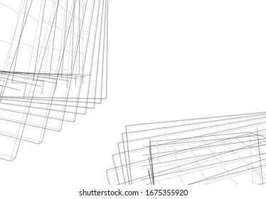 edificios abstractos, dibujo arquitectónico 3d